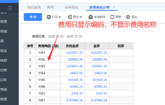 查询费用汇总时，不显示费用名称。如何解决