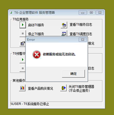 T6服务无法启动，从属服务或组无法启动